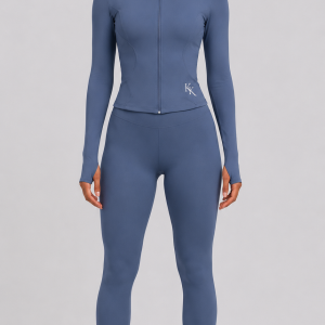 Steel Blue Mock-Neck Jacket & Leggings Set