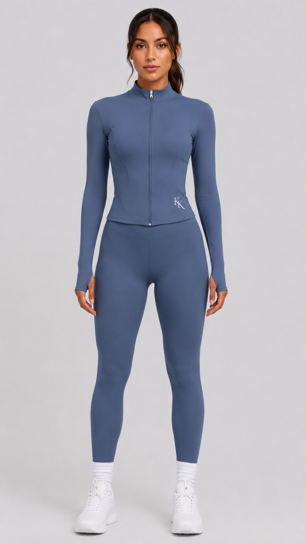 Steel Blue Mock-Neck Jacket & Leggings Set