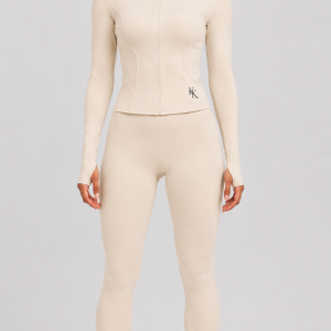 Soft Ivory Mock-Neck Jacket & Leggings Set
