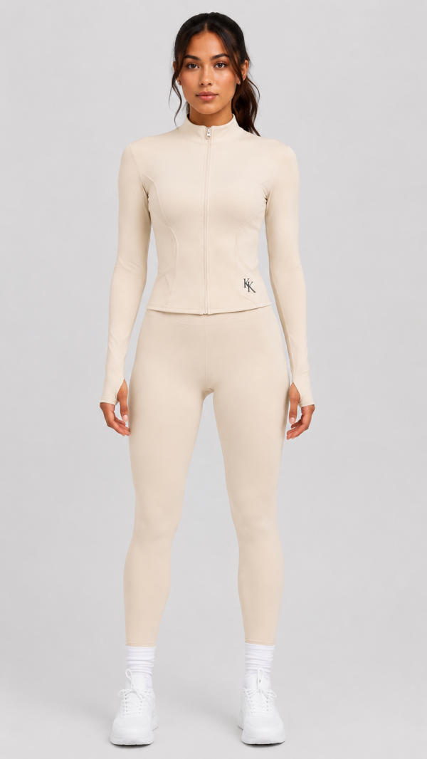 Soft Ivory Mock-Neck Jacket & Leggings Set