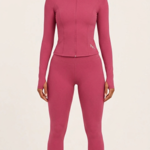 Rose Pink Mock-Neck Jacket & Leggings Set
