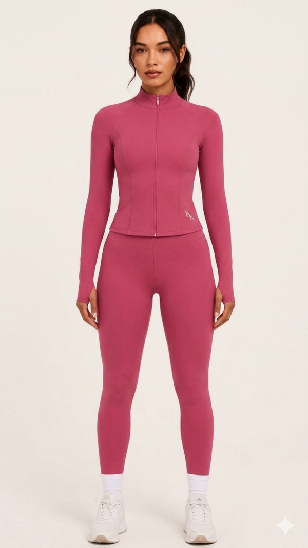 Rose Pink Mock-Neck Jacket & Leggings Set