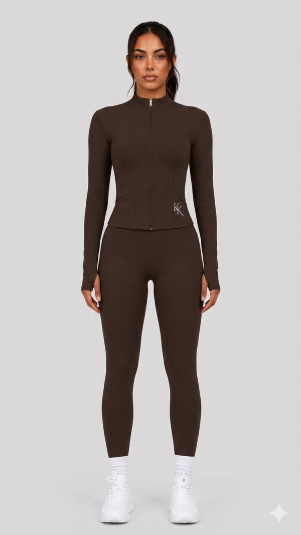 Coco Brown Mock-Neck Jacket & Leggings Set