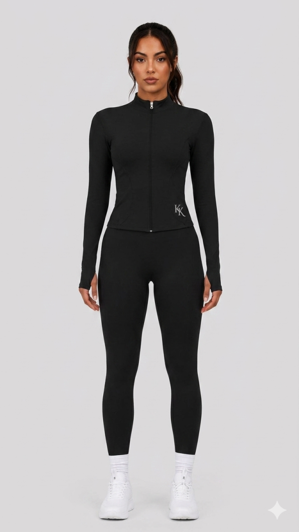 Black Mock-Neck Jacket & Leggings Set