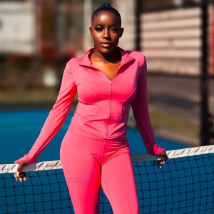 Rose Pink Mock-Neck Jacket & Leggings Set
