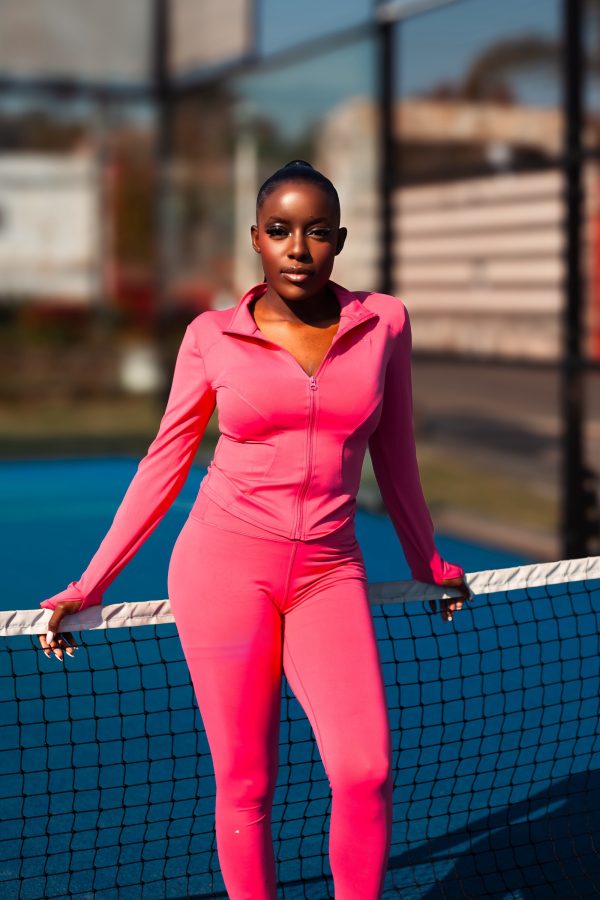 Rose Pink Mock-Neck Jacket & Leggings Set